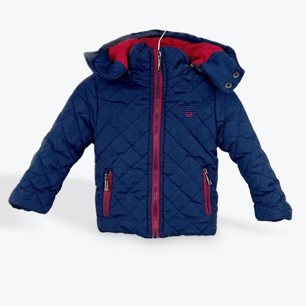 Giorgio Armani Kids Navy Blue Quilted Hooded Puffer‎ Jacket Size 4